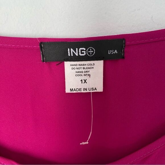 ING Women’s Scoop Neck Short Sleeve Lace Detail Cap Sleeve Fuchsia Blouse 1X - Picture 2 of 3